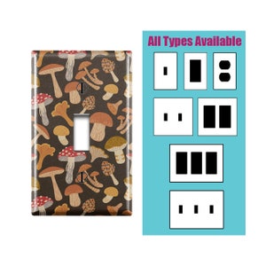 Wall Switch Plate, Colorful Mushrooms Breed Print Design Pattern, Toggle / Decora / Outlet Decorative light Cover