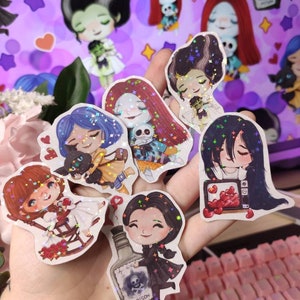 Pack horror movies girls holographic stickers - pegatinas sally, coraline