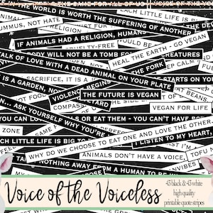 Bandes de citation végétaliennes et végétariennes à télécharger instantanément, autocollants imprimables de phrases et de dictons d'amour pour les animaux pour la journalisation et le scrapbooking