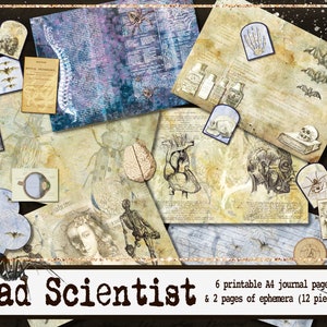 Mad Scientist Printable A4 Junk Journal Kit, Digital Vintage, Steampunk, Gothic Science Themed ...