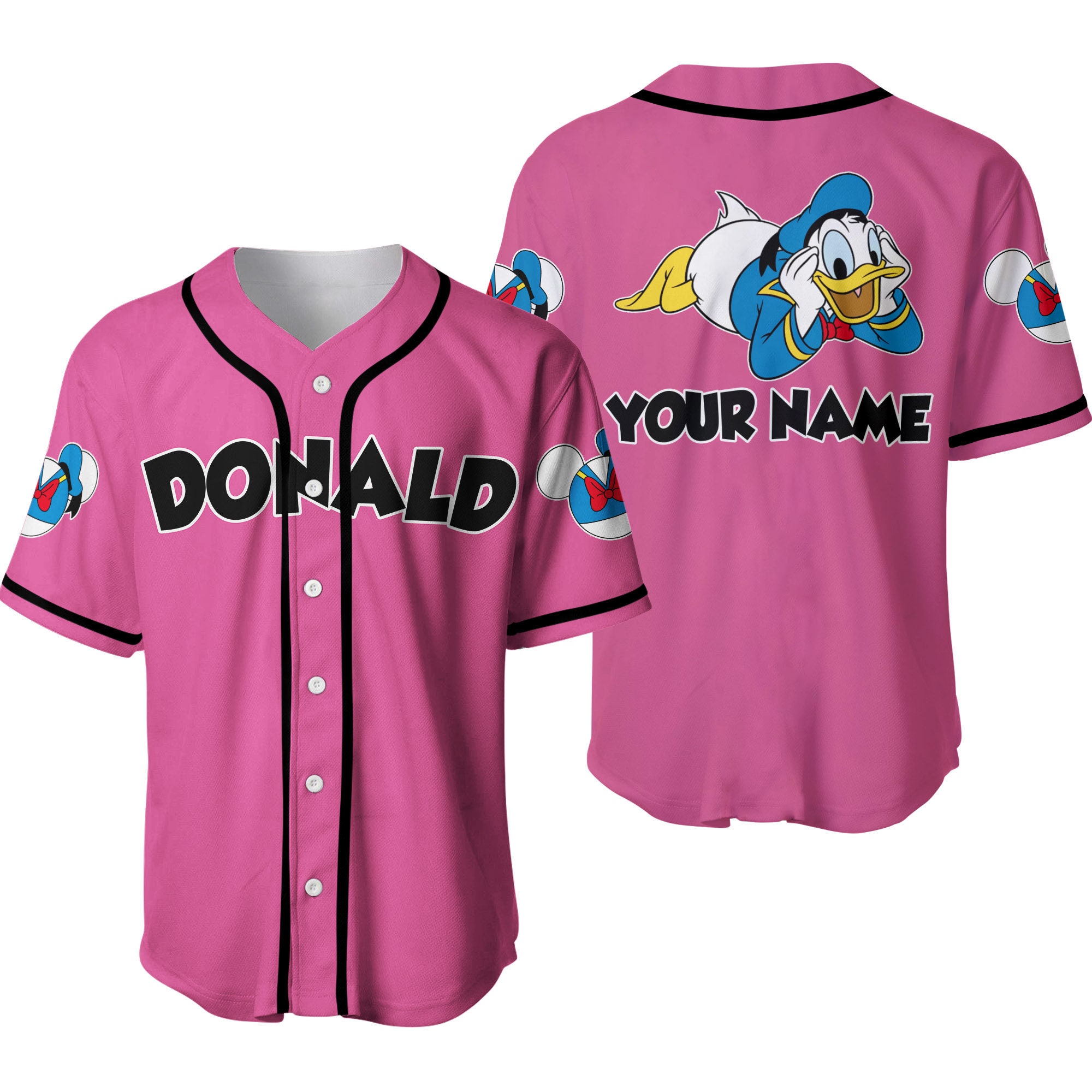 Pink Donald Duck Disney Personalized Baseball Jersey