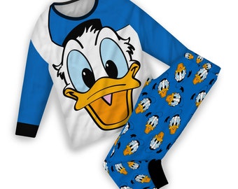 Boys Donald Duck Pyjamas Kids Nightwear PJs Mickey and Friends Long Sleeve Blue 