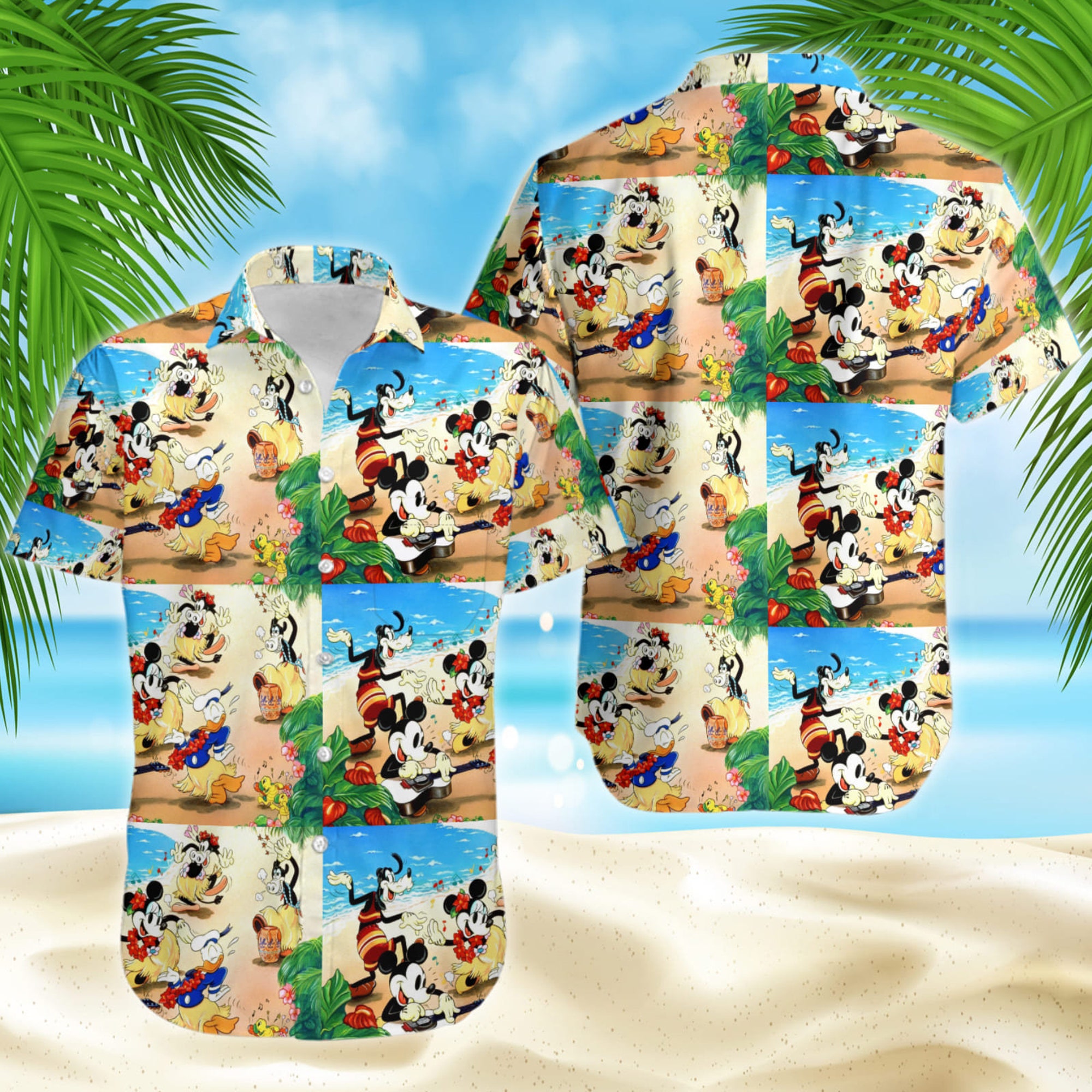 Mickey & Friends | Disney Hawaii Sommer Tropischer Druck Urlaub Button Down Shirt Shorts Set Unisex Cartoon Grafik Outfits Mickey & Friends | Disney Hawaii Sommer Tropischer Druck Urlaub Button Down Shirt Shorts Set Unisex Cartoon Grafik Outfits
