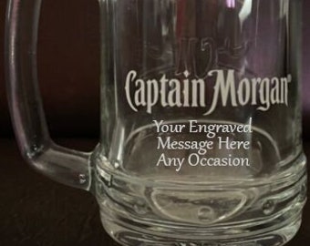 Personalised Captain Morgan Tankard Glass Gift for Him or Her Engraved Message Original