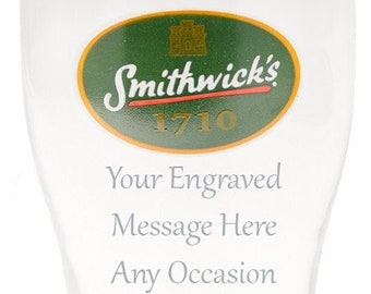 Personalised Smithwick's Smithwicks Pint Glass with Engraved Message 1710 Draft Beer Great Gift for Him or Her.