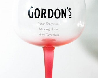 Personalised Gordons Pink Gin Copa Glass a Gift for Him or Her Engraved Message