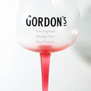 Personalised Gordons Pink Gin Copa Glass a Gift for Him or Her Engraved Message