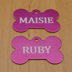 Personalised Dog Name ID Tag with Split Ring, Bone Shape, Double Sided, can be Engraved on Both Sides