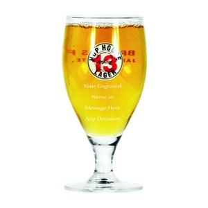 Personalised Hop House 13 Lager Half Pint Glass Gift for Him or Her Engraved Message Original 1/2