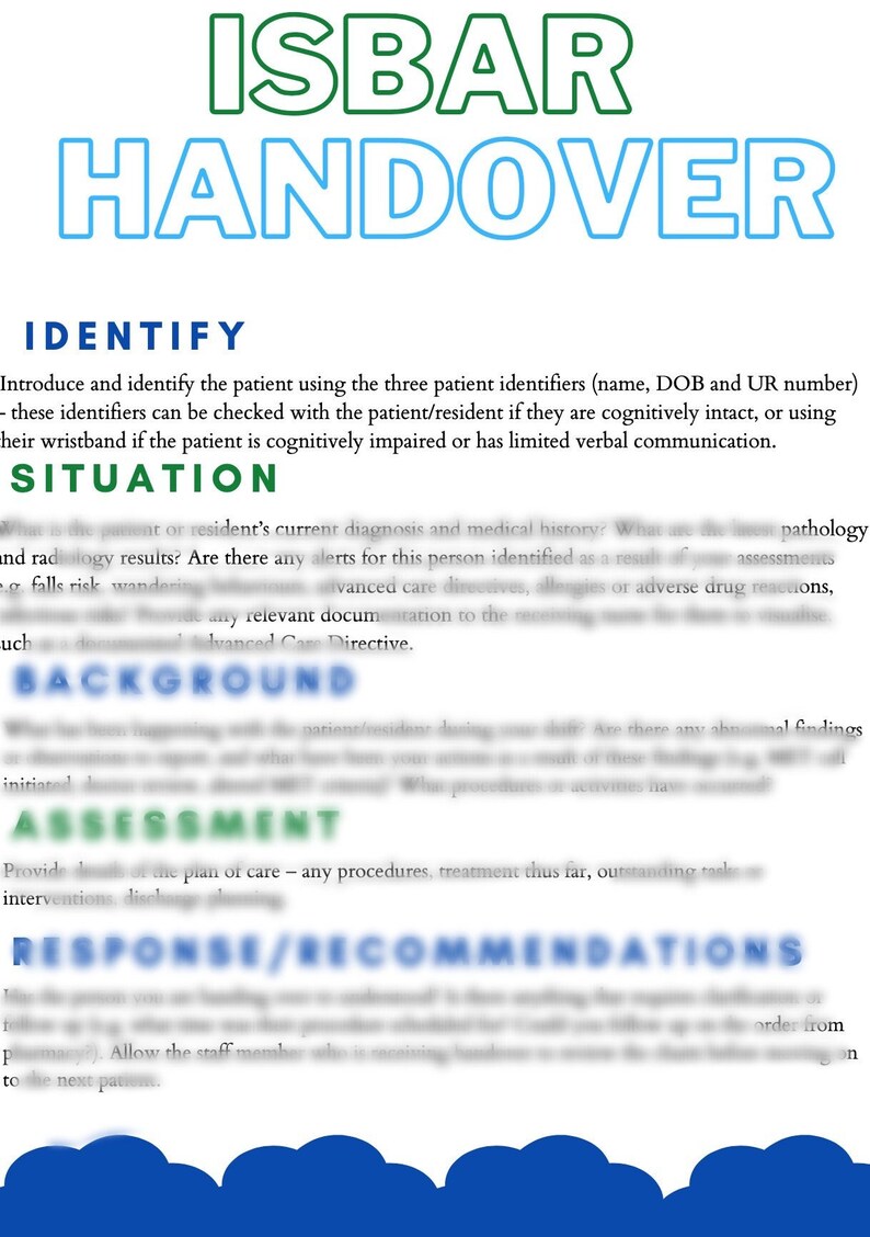 Isbar Progress Notes Example ISBAR Handover Notes - Etsy