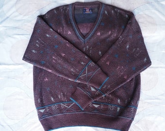 Vintage 1980s v-neck wool blend jumper, Extra Large