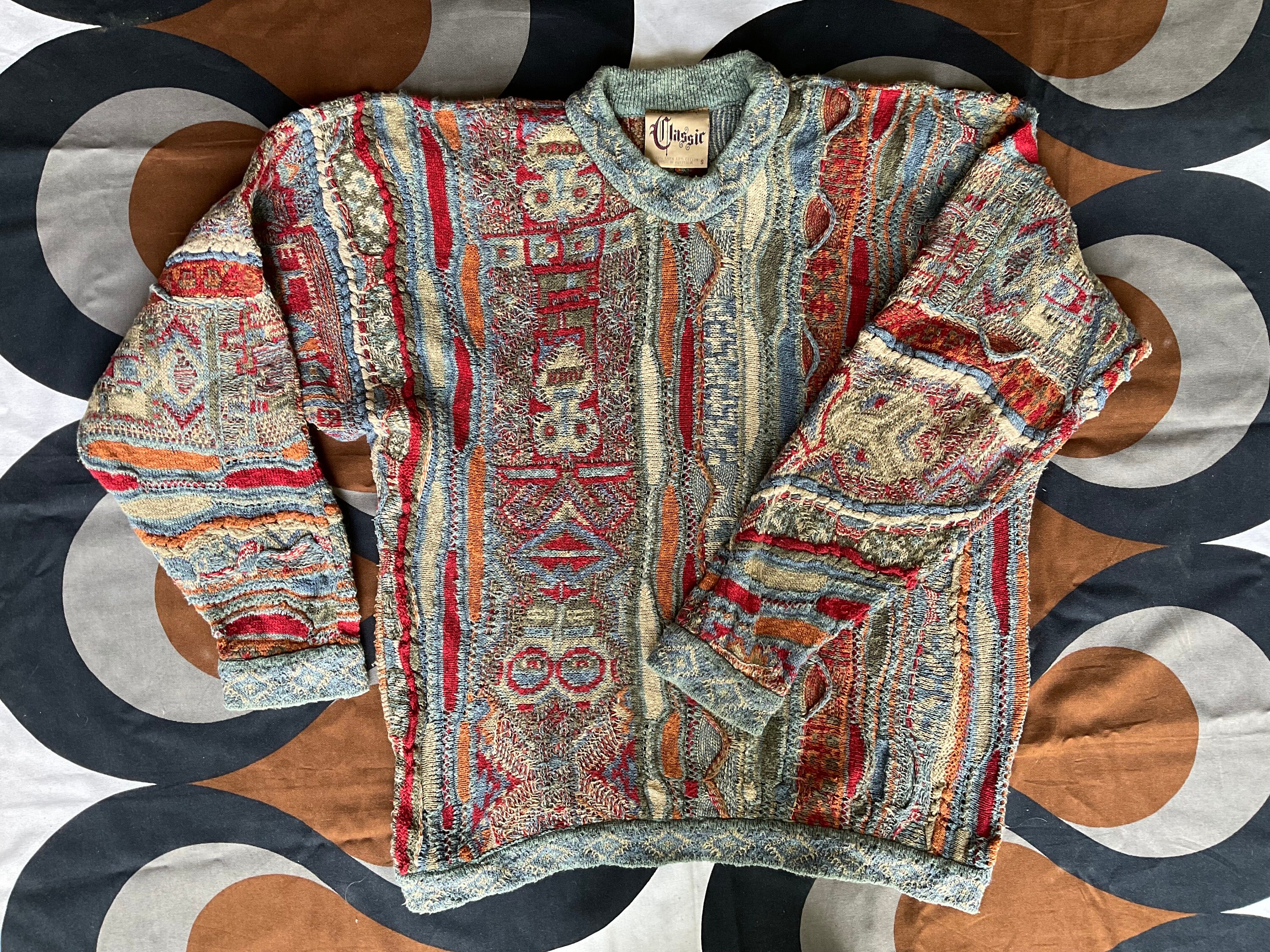 Vintage COOGI 3D knitted crew neck linen and cotton jumper made in Australia Small