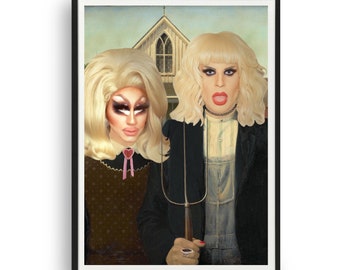 Drag Race Queens Trixie Mattel and Katya Unframed A4 print | The iconic Kweens in American Gothic! | Read description below for more info!