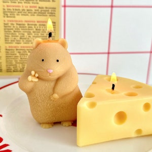 Set of 2 Hamster & Cheese Candles | Cute Animal Candles | Mouse Candle | Candle Set | Kawaii Candle
