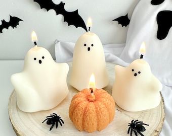Friendly Ghost Soy Wax Candle Set: Spooky Halloween Decor