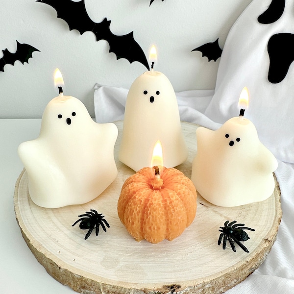 Friendly Ghost Soy Wax Candle Set: Spooky Halloween Decor