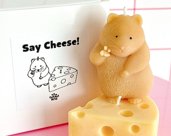 Hamster & Cheese Soy Candle Set | Fun Animal Candle Gift