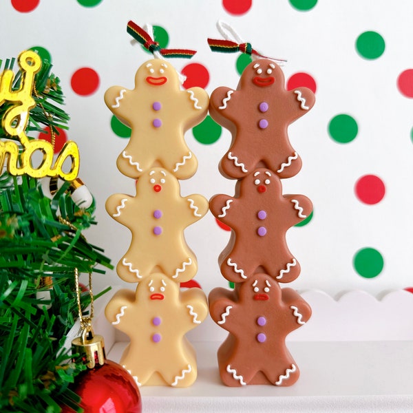 Gingerbread Men Trio Candles | Holiday Candle Decor | Taper Candles