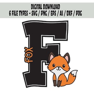 F es para zorro Descarga digital Letra de animal para máquinas de corte Cricut Silhouette y Lazer / archivo svg png pdf esp ai dxf / linda letra de zorro