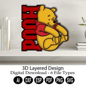 Descarga digital de corte láser en capas 3D/SVG en capas cortado con láser/Archivo cortado con láser/SVG en capas 3D/Archivo DXF en capas 3D/Oso en capas/Oso y amigos