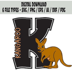 K é para letra de animal canguru Download digital para máquinas de corte Cricut Silhouette e Lazer/arquivo SVG canguru/arquivo png pdf ai esp dxf