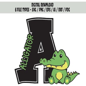 A es para letra de animal caimán Descarga digital para máquina de corte Cricut Silhouette o Lazor/archivo svg de caimán bebé/archivo svg de caimán lindo