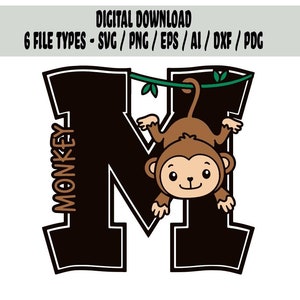 M é para macaco animal letra download digital para Cricut Silhouette e máquina de corte a laser/macaco arquivo SVG/png pdf ai esp / arquivo dxf