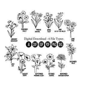 Flores del mes de nacimiento (descarga digital)/enero/febrero/marzo/abril/mayo/junio/julio/agosto/septiembre/octubre/noviembre/diciembre/flores/svg/dxf