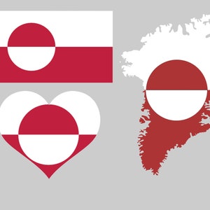 Grönland Flagge SVG für Cricut / Grönland Herz SVG für Cricut / Grönland Karte SVG für Cricut / png / ai / eps / pdf
