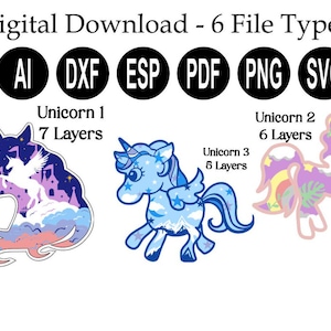3D Schicht Einhorn Laser Schnitt Digital Download/Schicht Einhorn SVG Datei/Schicht Einhorn DXF Datei/3D Schicht Digital Download