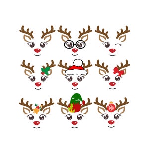Girl Reindeer Faces SVG File per Cricut / Boy Reindeer Face SVG File per Cricut / Reindeer face Png / Reinder Face esp