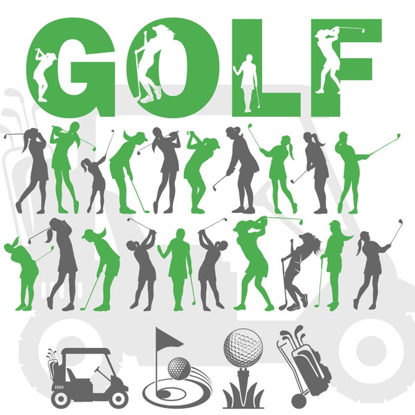 Golf Silhouettes/ female Golfer Silhouette/ Male Golfer Silhouette SVG