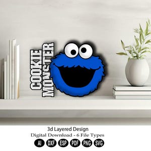 Diseño en capas 3D Descarga digital/SVG en capas cortado con láser/Archivo de máquina de corte/SVG en capas 3D/Archivo DXF en capas 3D/SVG de monstruo azul/