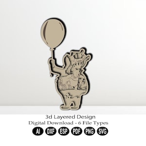 Descarga digital de corte láser en capas 3D/SVG en capas cortado con láser/Archivo cortado con láser/SVG en capas 3D/Archivo DXF en capas 3D/Oso en capas/Oso y amigos