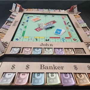Personalized Monopoly Organizer Tray/Wooden Monopoly Money Organizer/Monopoly Money Holder/Monopoly Money Tray/Monopoly Board Game Organizer