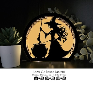 3d Decorative Round Lantern laser cut digital download, svg, dxf ,tea light candle holder, night light, Halloween Lantern, Witch Lantern