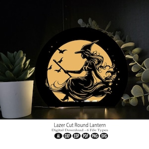 3d Decorative Round Lantern laser cut digital download, svg, dxf ,tea light candle holder, night light, Halloween Lantern, Witch Lantern