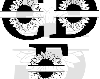 Sunflower Split Letter Monogram A to Z / Split Letter Monogram SVG / Sunflower SVG