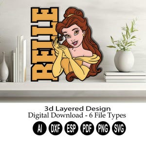 Principessa tagliata al laser a strati 3D Download digitale/SVG a strati tagliato al laser/File tagliato al laser/SVG a strati 3D/File Dxf a strati 3D/Principessa a strati