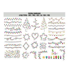 クリスマス ストリング ライト SVG ファイル / クリスマス ライト / クリスマス電球 / ツリー ライト / クリスマス SVG / png / esp / pdf / Dxf ファイル