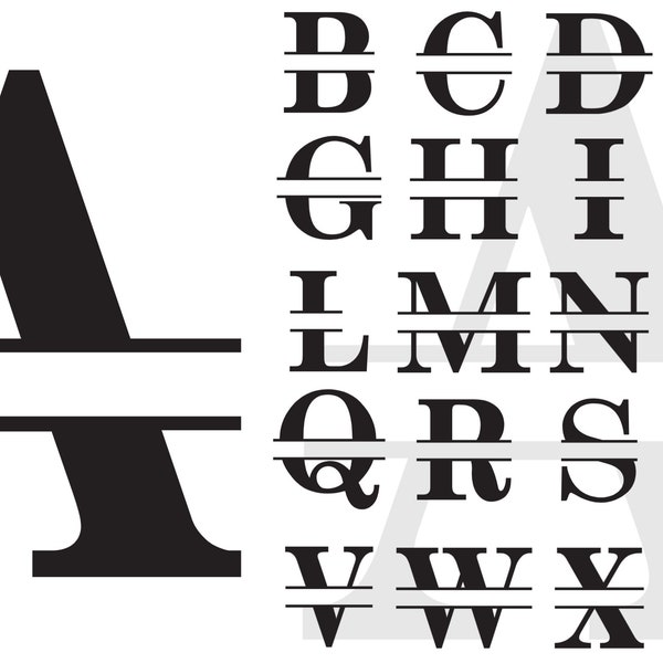 A-Z Split Letter Monogram SVG File for Cricut and Silhouette