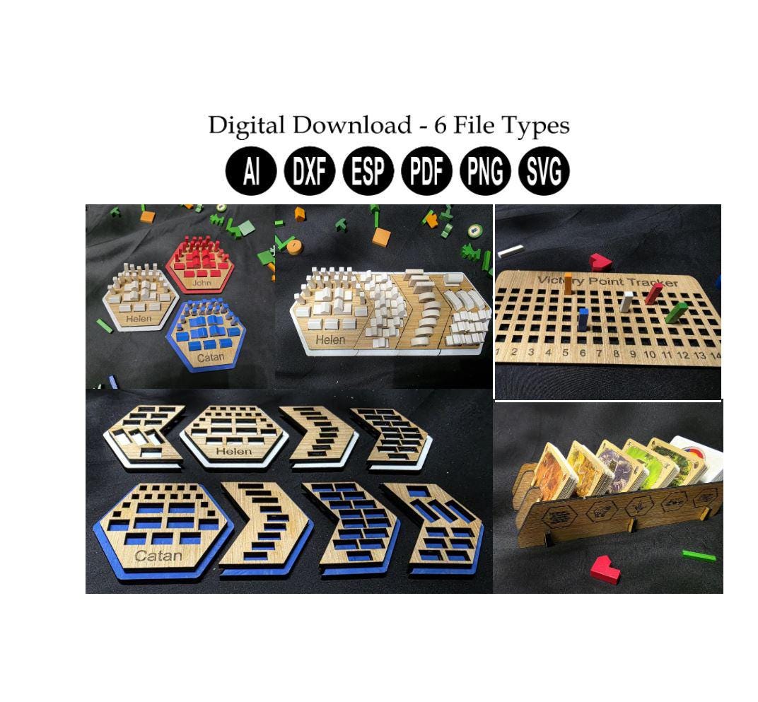 Catan Game Board Organizer Digital Download Laser Cut File/Catan Game Organizer/Catan Player Peice Organizer/Catan Card Organizer/svg/dxf