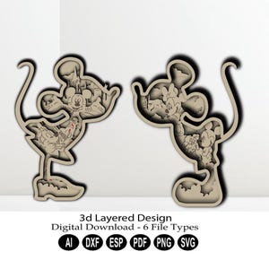 Fichier 3D découpé au laser, téléchargement numérique/souris en couches/fichier découpé au laser/Svg souris en couches 3D/Svg souris en couches 3D