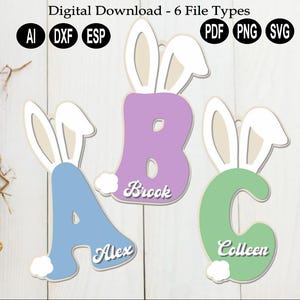 Oreilles de lapin de Pâques de A à Z, panier étiquette lettres, téléchargement numérique/paques Lazer machine de découpe fichier/étiquettes de Pâques/lapin de Pâques svg/lettres d'oreilles de lapin