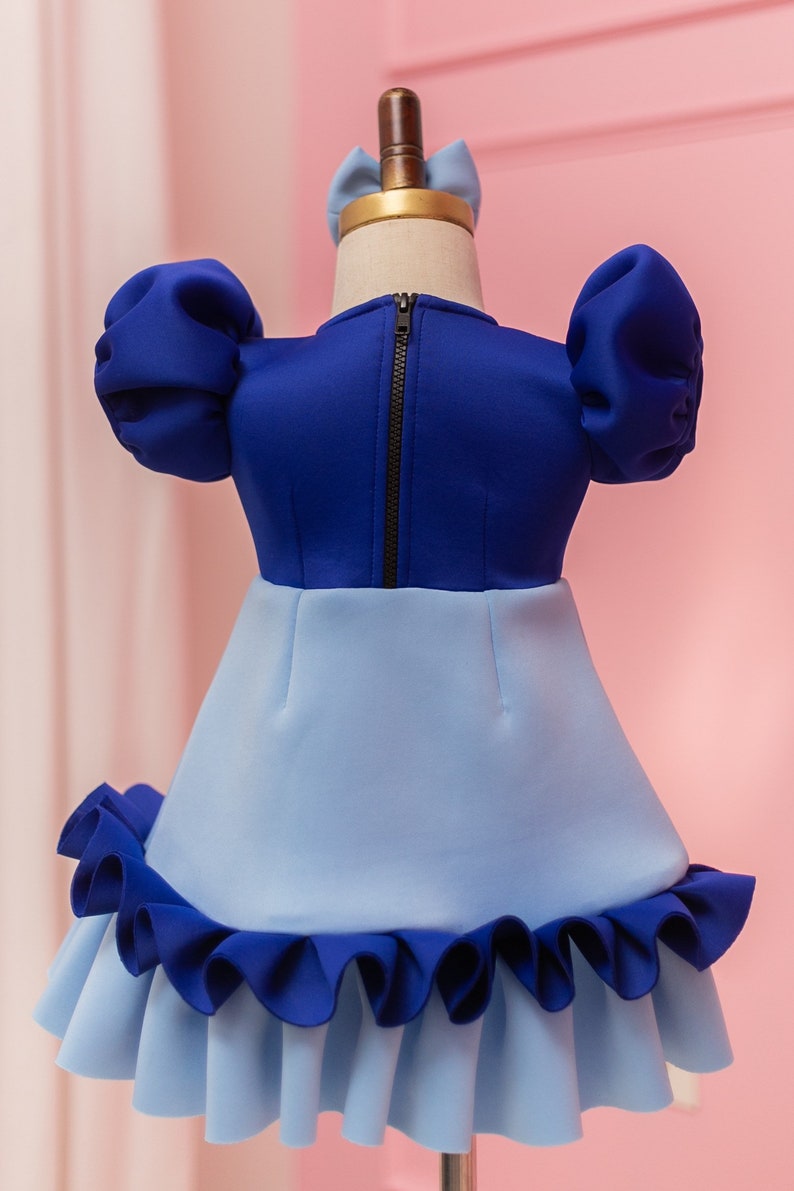 Sky Blue Girl Dress, Blue Baby Girl 1st Birthday Outfit, Bubble Sleeve