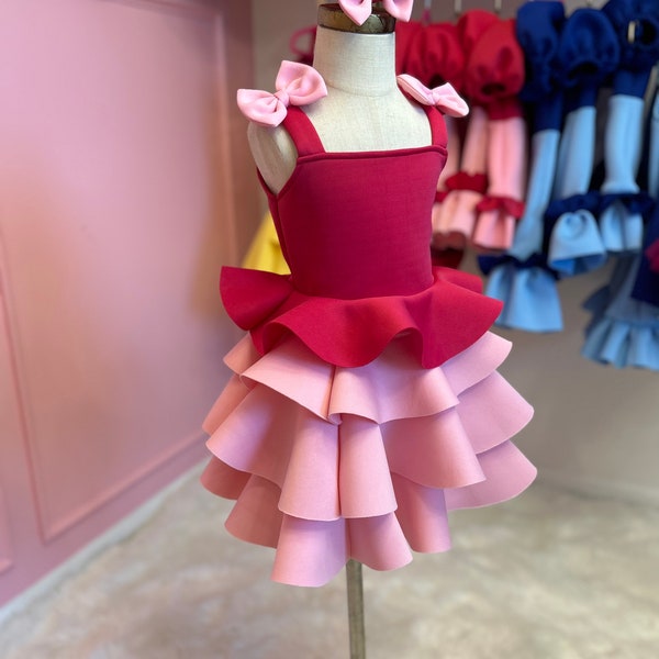 Tourbillon de volants robe rose pour les filles, robe de fête pour enfants, tenue de 1er anniversaire de bébé fille, robes de fille de fleur, robe de concours de fille