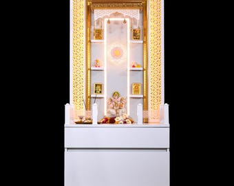 The 5.5&#39; x 2.5&#39; Premium White Mandir with Floating Shelves