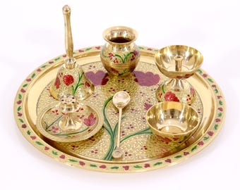 Pooja Thali Set Meenakari, Pu Coating