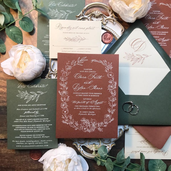 Copper and Green Wedding Invitations Etsy