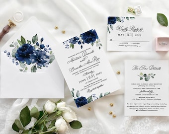 Blue Floral Wedding Invitation Suite (Digital File)